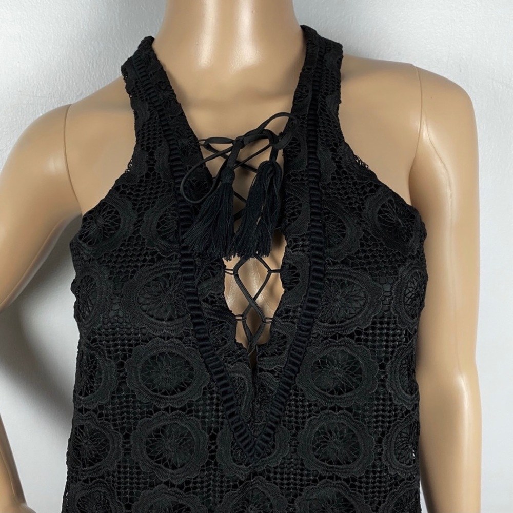 NEW LOVERS + FRIENDS BLACK LACE-UP CROTCHET MINI DRESS - Picture 3 of 8
